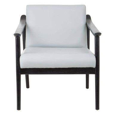 Kendari Grey Leather Armchair with Black Teak Wood Frame