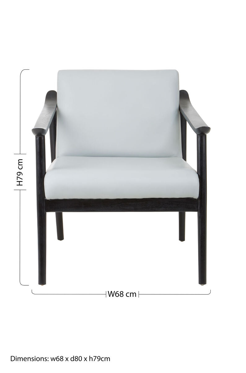 Kendari Grey Leather Armchair with Black Teak Wood Frame