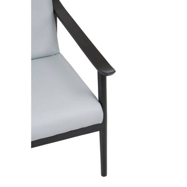 Kendari Grey Leather Armchair with Black Teak Wood Frame