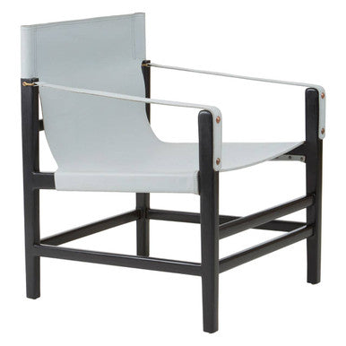 Kendari Grey Leather and Black Teak Wood Chair with Sling Seat