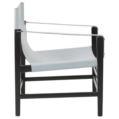Kendari Grey Leather and Black Teak Wood Chair with Sling Seat