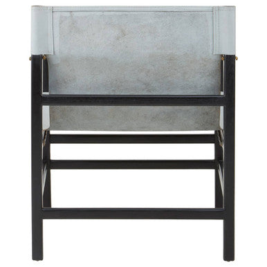 Kendari Grey Leather and Black Teak Wood Chair with Sling Seat