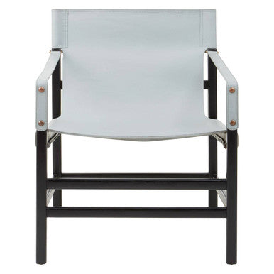 Kendari Grey Leather and Black Teak Wood Chair with Sling Seat