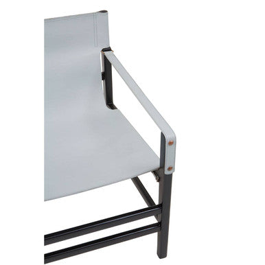 Kendari Grey Leather and Black Teak Wood Chair with Sling Seat