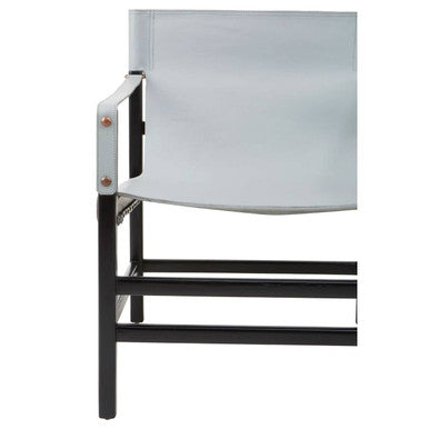 Kendari Grey Leather and Black Teak Wood Chair with Sling Seat