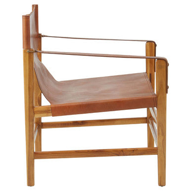 Kendari Brown Leather and Natural Teak Wood Chair with Sling Design