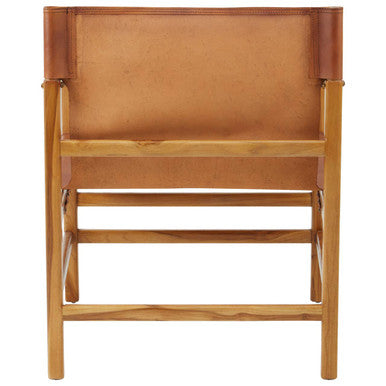 Kendari Brown Leather and Natural Teak Wood Chair with Sling Design