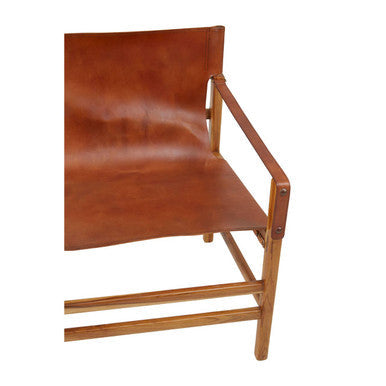 Kendari Brown Leather and Natural Teak Wood Chair with Sling Design