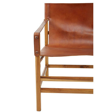 Kendari Brown Leather and Natural Teak Wood Chair with Sling Design