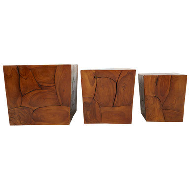 Surak Set of 3 Teak Side Tables and Stools