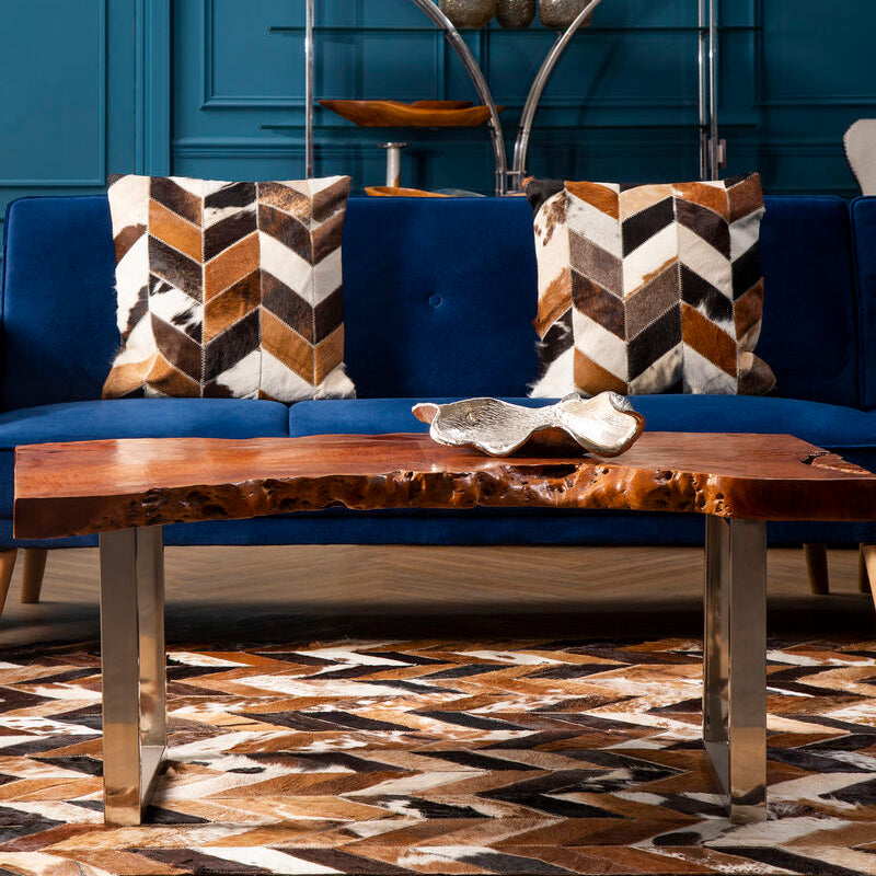 Brown Longan Wood Coffee Table with Silver Steel Frame | Surak