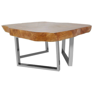 Natural Teak Wood Coffee Table with Silver Steel Frame | Surak