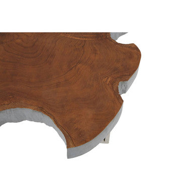 Silver Teak Wood Top Medium Side Table with Stainless Steel Legs, Surak