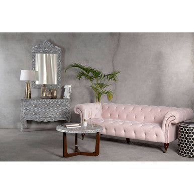 Black and White Mother of Pearl Design Top Round Coffee Table with Wood Base | Fusion