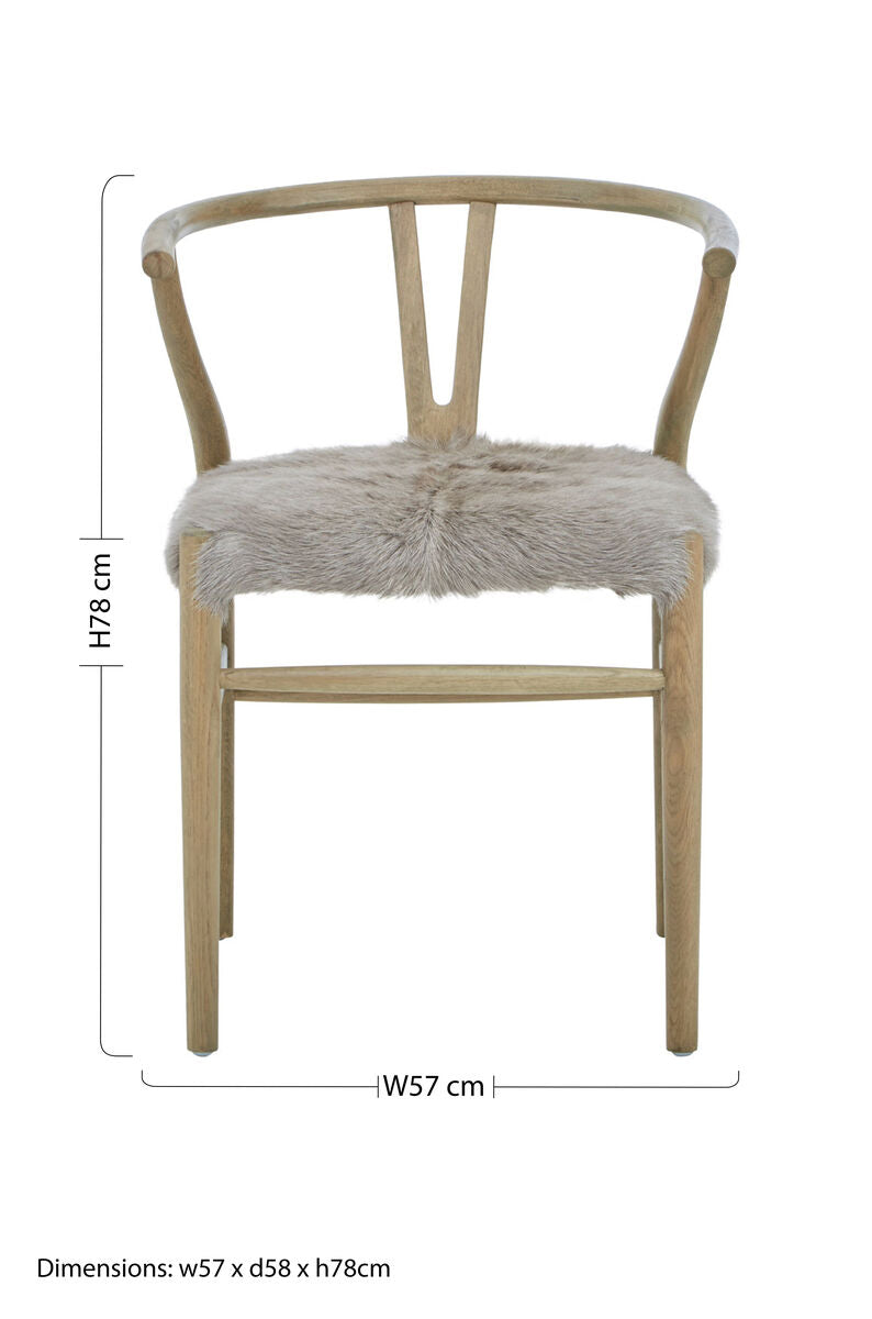 Natural Oak Wood and Grey Fur Dining Chair | Hazel
