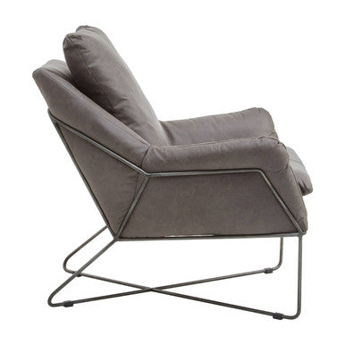 Hugo Grey Faux Leather Chair with Black Metal Frame