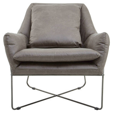 Hugo Grey Faux Leather Chair with Black Metal Frame