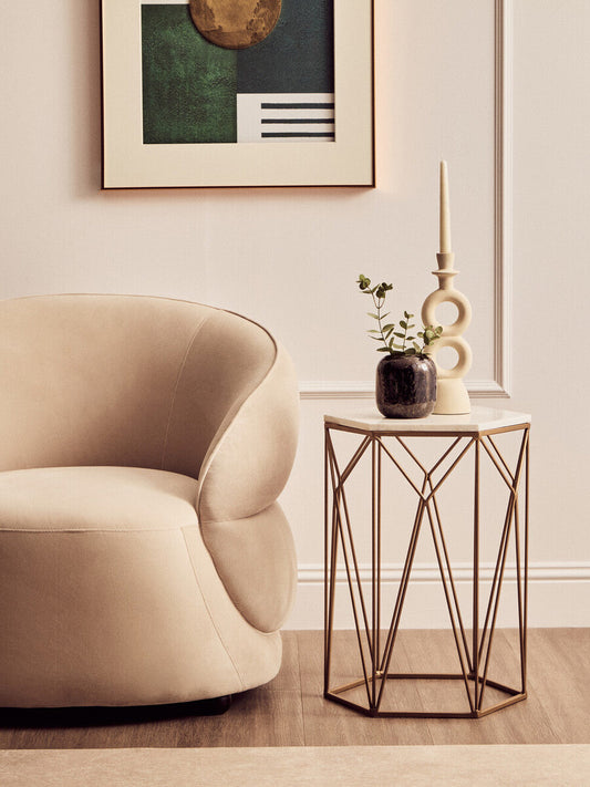 Shalimar Marble top Side Table With Geometric Base