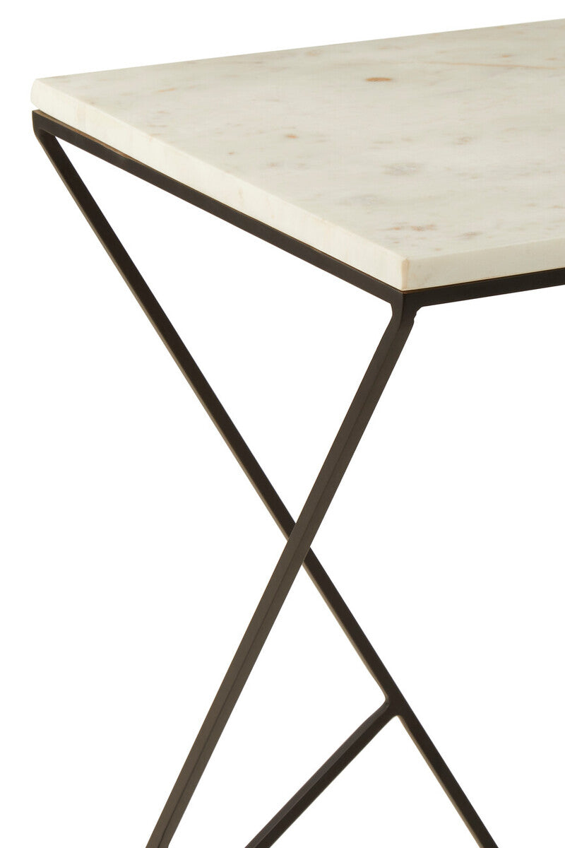 White Marble Top Square Side Table with Black Finish Metal Legs | Shalimar