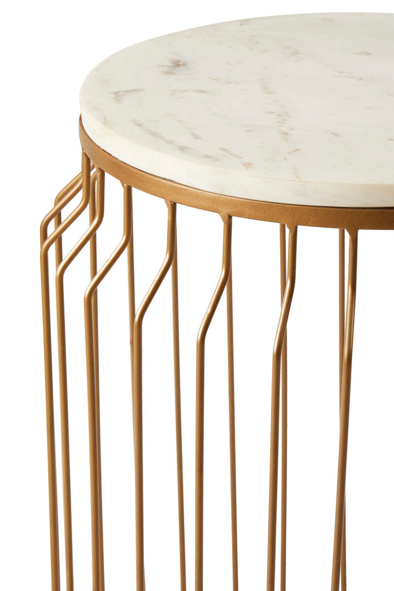 Shalimar Marble Top Round Side Table With Wireframe Base