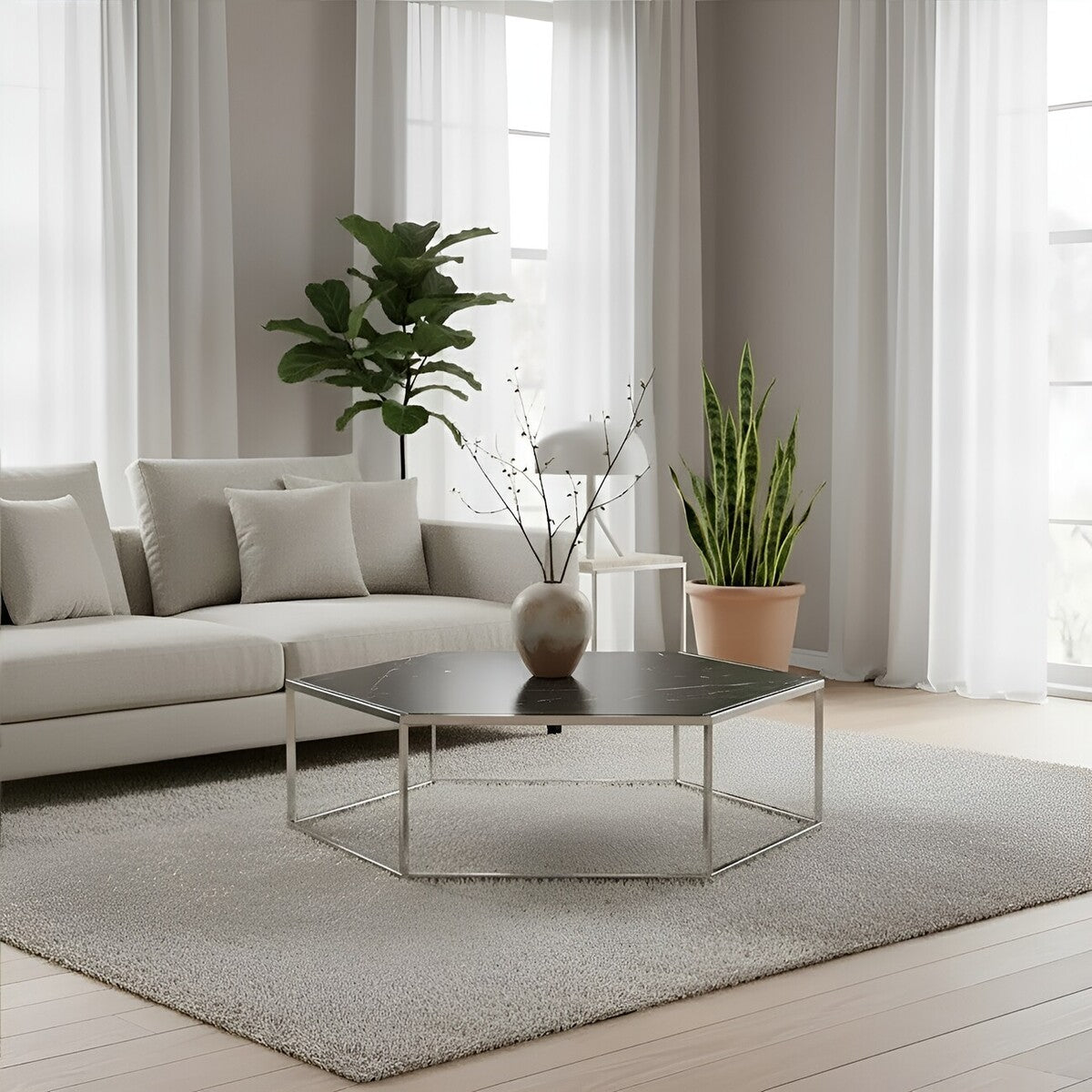 Piermount Silver Frame Hexagon Coffee Table