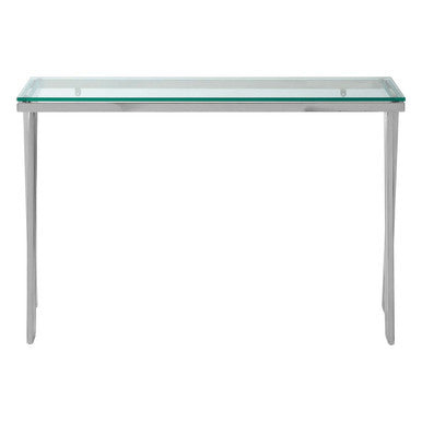 Clear Glass Top Console Table with Silver Finish Stainless Steel Base, Piermount