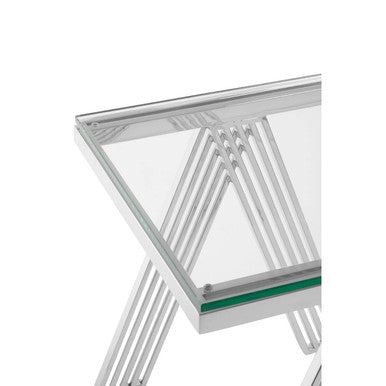 Clear Glass Top End Table with Silver Finish Stainless Steel Slim Lines Frame | Piermount