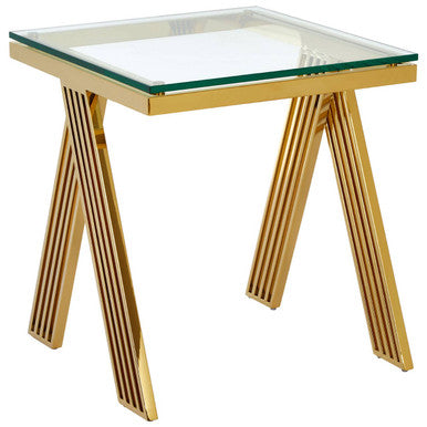 Clear Glass Top End Table with Gold Finish Stainless Steel Slim Lines Frame | Piermount