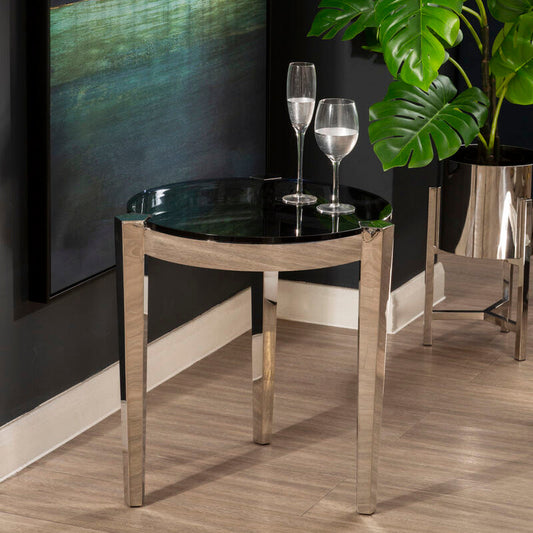 Round End Table with Smoky Grey Glass Top | Piermount