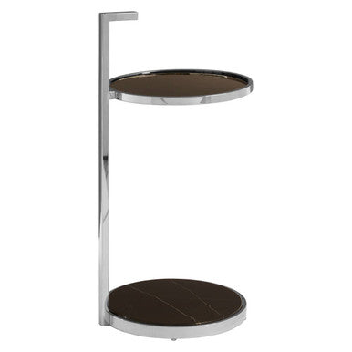 Two Tier Round End Table with Black Marble and Glass Top | Piermount