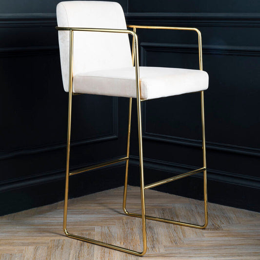 Piermount Mink Velvet And Gold Bar Stool