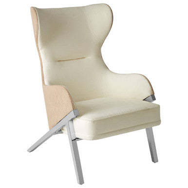 Piermount Ivory Wood and Metal Wingback Chair with Silver Finish Legs