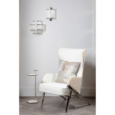 Piermount Ivory Wood and Metal Wingback Chair with Silver Finish Legs