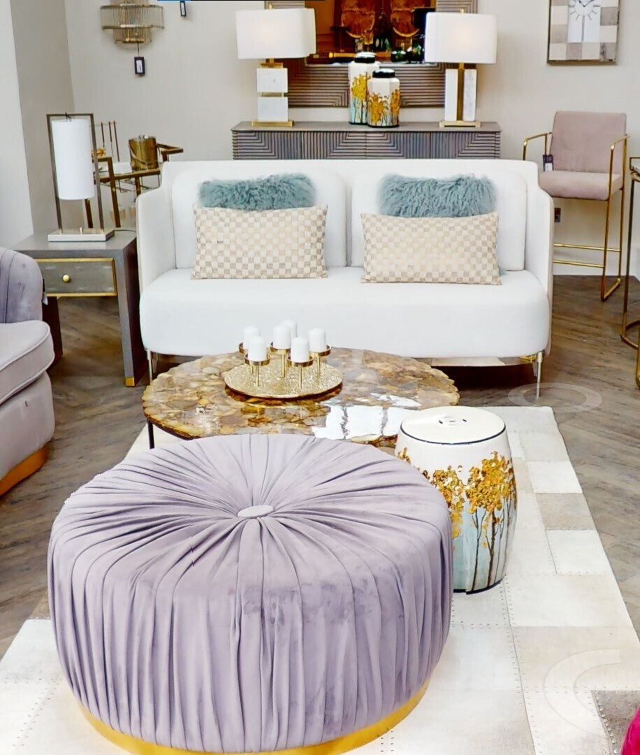 White and Mink 2 Seater Sofa with Metal Base | Piermount