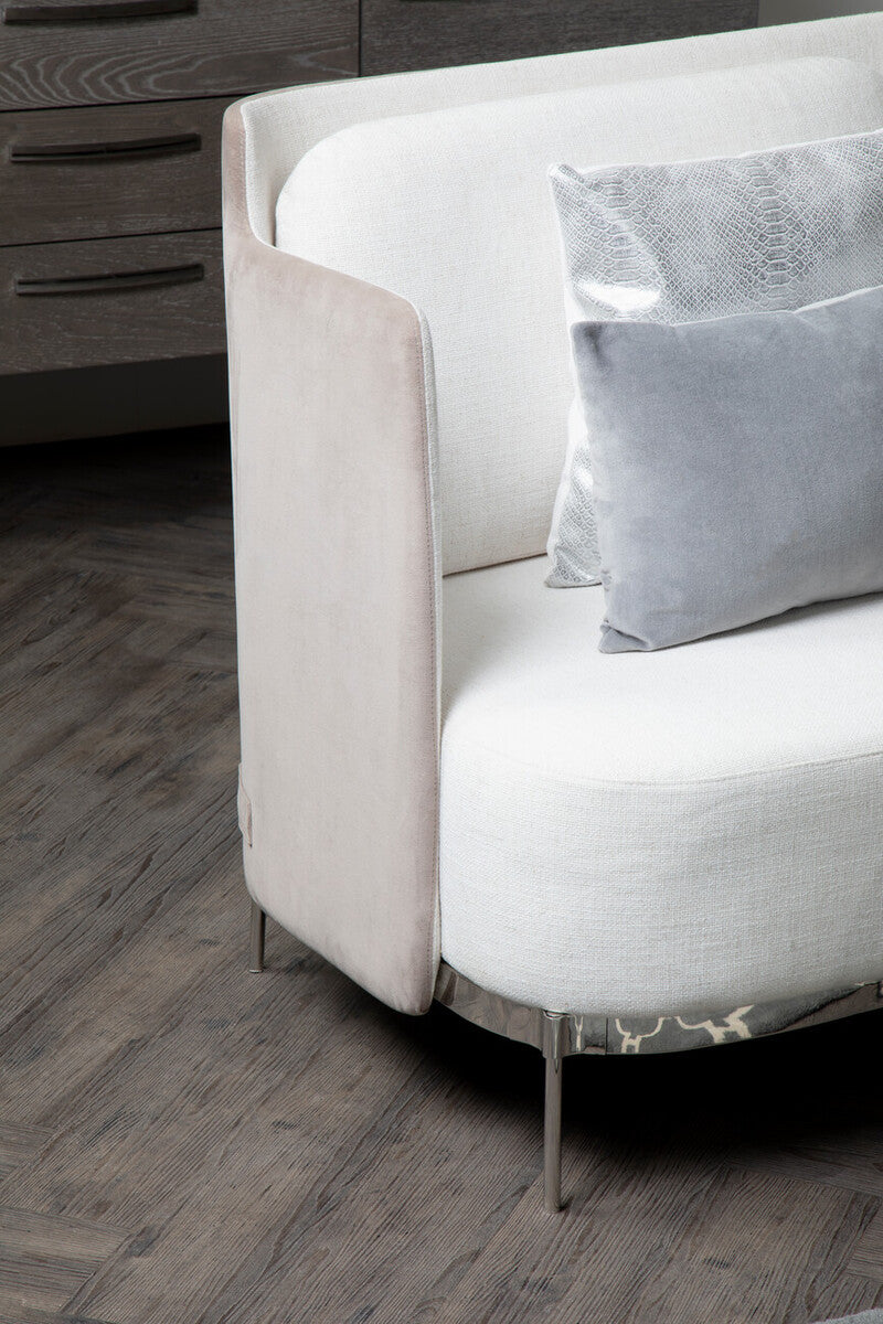 White and Mink 2 Seater Sofa with Metal Base | Piermount