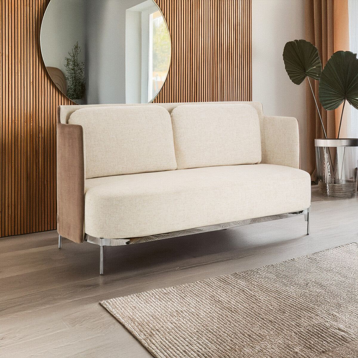 White and Mink 2 Seater Sofa with Metal Base | Piermount
