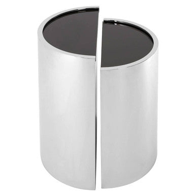 Set of 2 Semicircular Black Glass Top End Tables with Silver Finish Steel Frame | Piermount