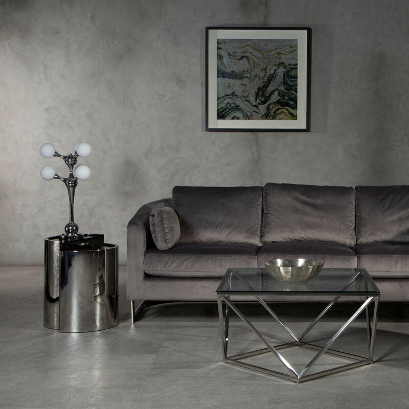 Set of 2 Semicircular Black Glass Top End Tables with Silver Finish Steel Frame | Piermount