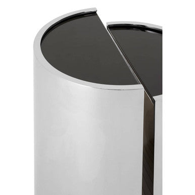 Set of 2 Semicircular Black Glass Top End Tables with Silver Finish Steel Frame | Piermount