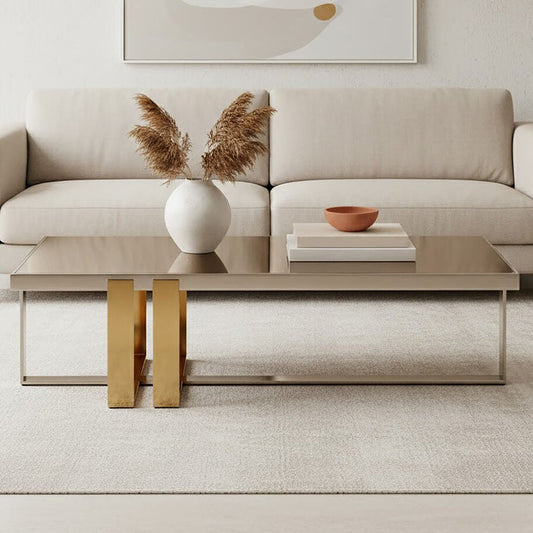 Rectangular Frosted Glass Coffee Table in Gold and Silver Finish Frame Demas