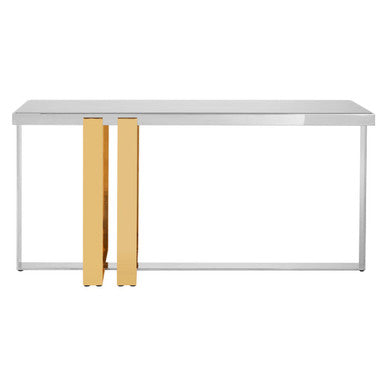 Frosted Glass Console Table with Gold and Silver Finish Frame, Demas