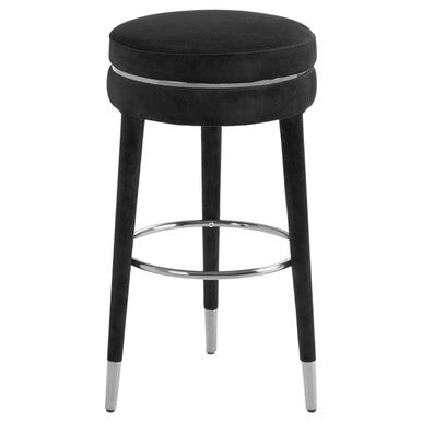 Grey Velvet Bar Stool with Rubberwood Legs | Manhattan