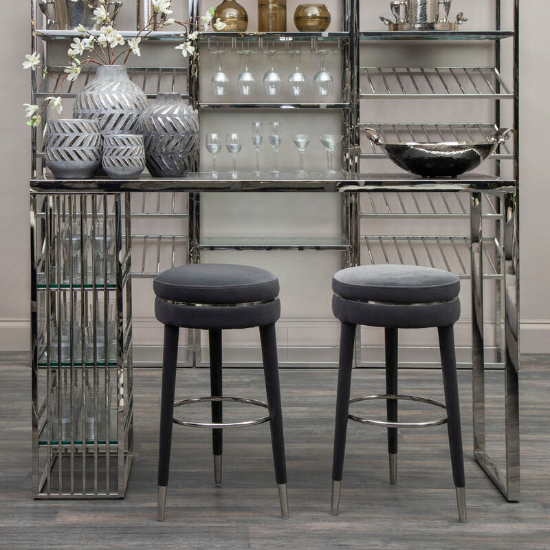 Grey Velvet Bar Stool with Rubberwood Legs | Manhattan