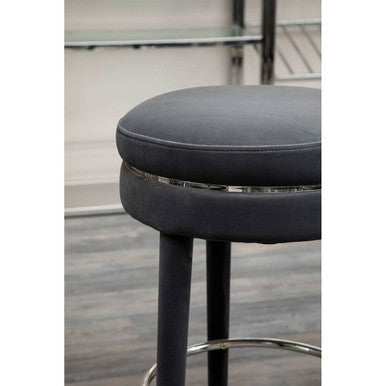Grey Velvet Bar Stool with Rubberwood Legs | Manhattan