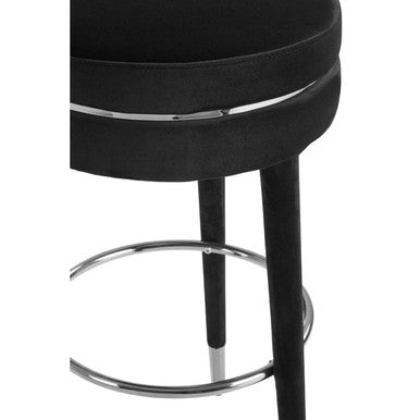 Grey Velvet Bar Stool with Rubberwood Legs | Manhattan