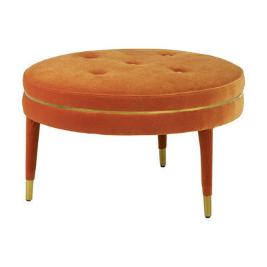 Manhattan Orange Velvet Footstool with Button Tufting