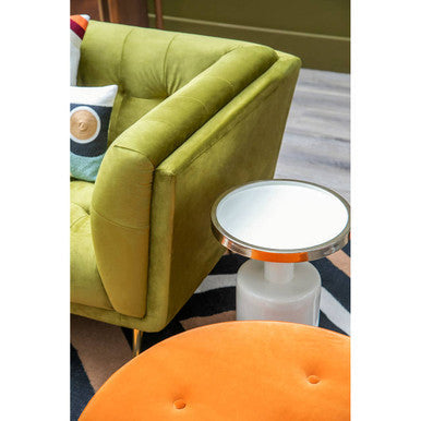 Manhattan Orange Velvet Footstool with Button Tufting
