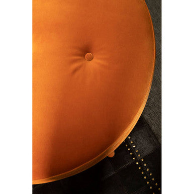 Manhattan Orange Velvet Footstool with Button Tufting