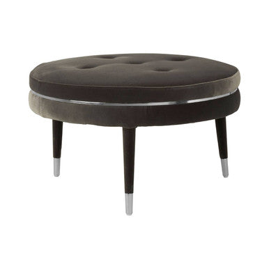 Manhattan Grey Velvet Footstool with Button Tufting