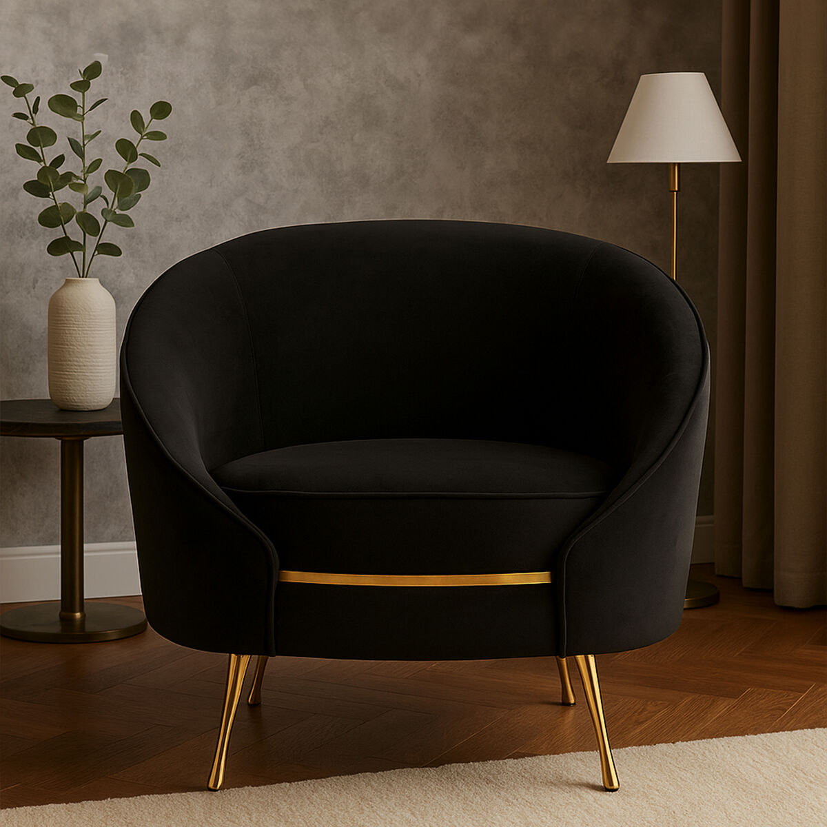 Manhattan Black Velvet Armchair